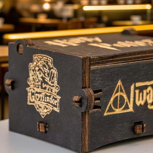Harry Potter Always Temalı Ahşap Işlemeli Mekanik Müzik Kutusu Çevirmeli