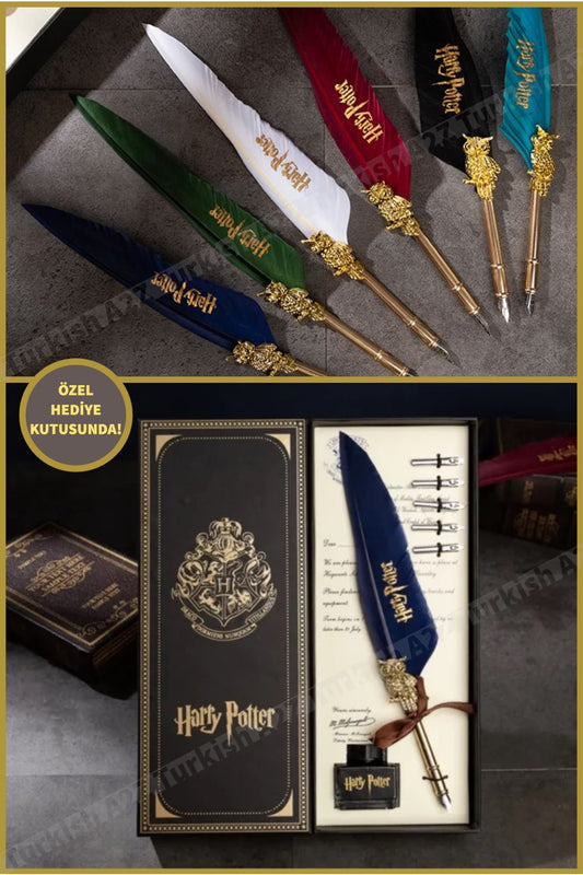 Harry Potter Özel Tasarım Tüylü Divit Kalem Mürekkep Hediyeli Set